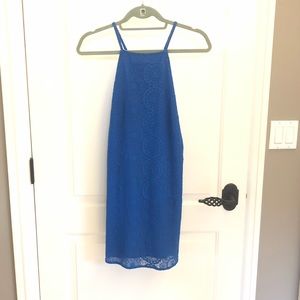 Beautiful blue, crochet halter neck dress!
